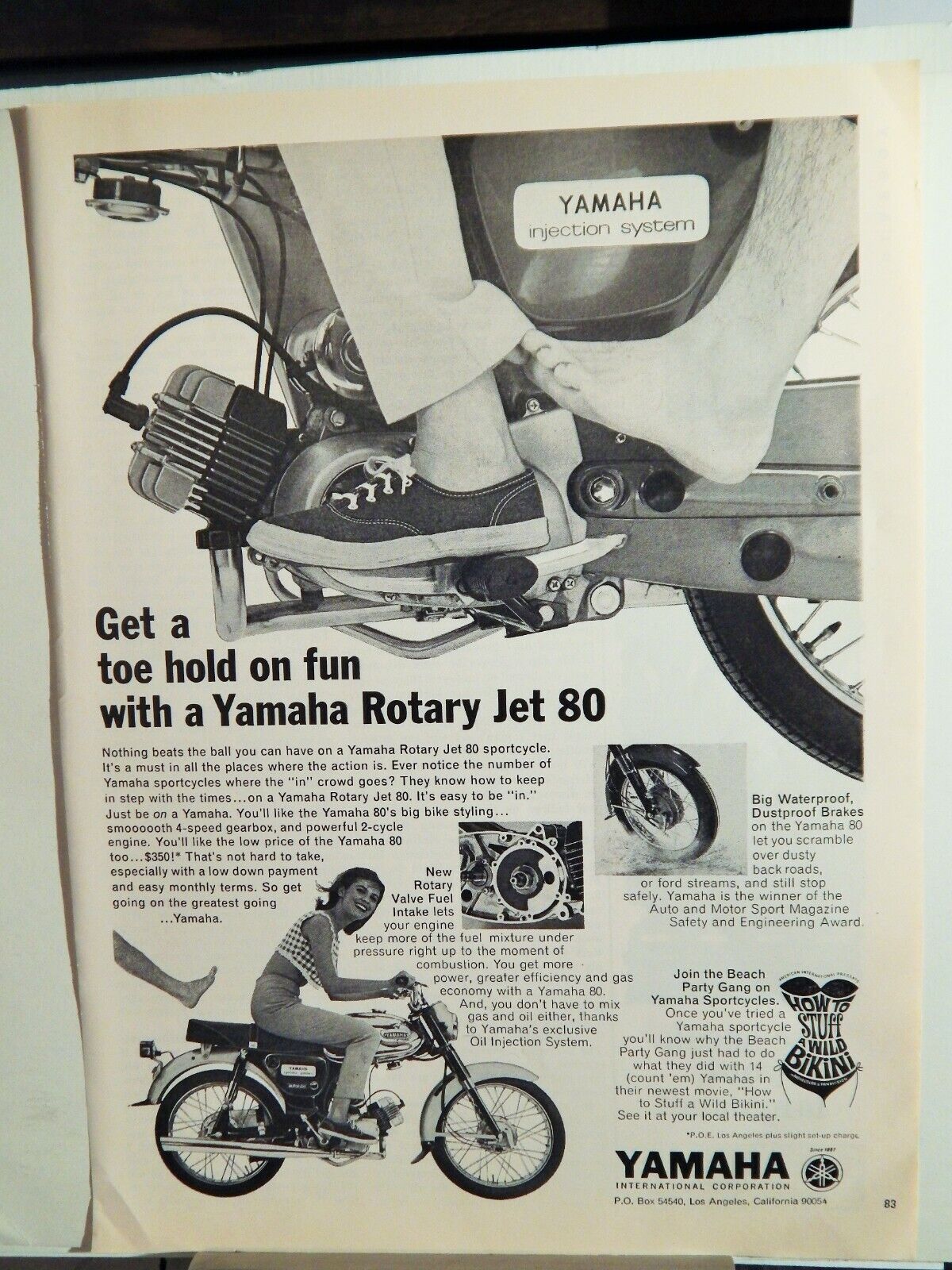 YAMAHA ROTARY JET 80 MOTORCYCLES 1965 Photo Poster painting AD, RARE MUCH SOUGHT EPHEMERA