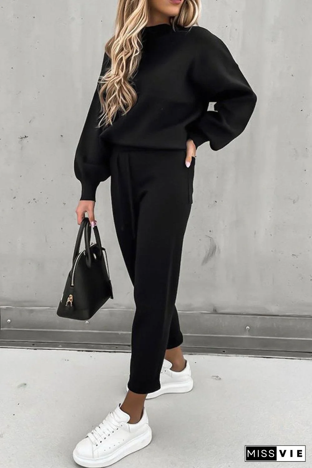 Solid Drawstring Waist Two Pieces Sets