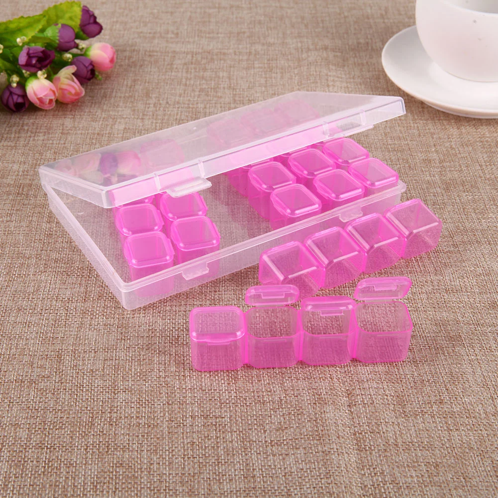 28 Grids Plastic Storage Box Nail Rhinestone Jewelry Display Case(Purple)