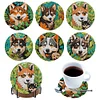 6Pcs/set Diamond Painting Wooden Puppy Coaster Cup Cushion With Holder