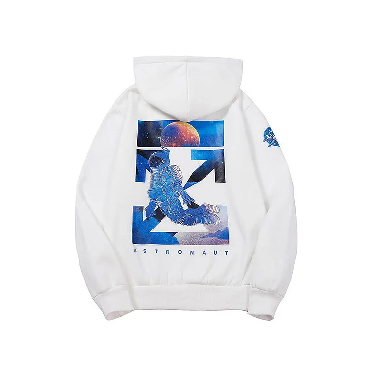 Off White Hoodie2021 Autumn and Winter Outer Space Astronauts Printed Loose Velvet Padded Hooded Sweatshirt