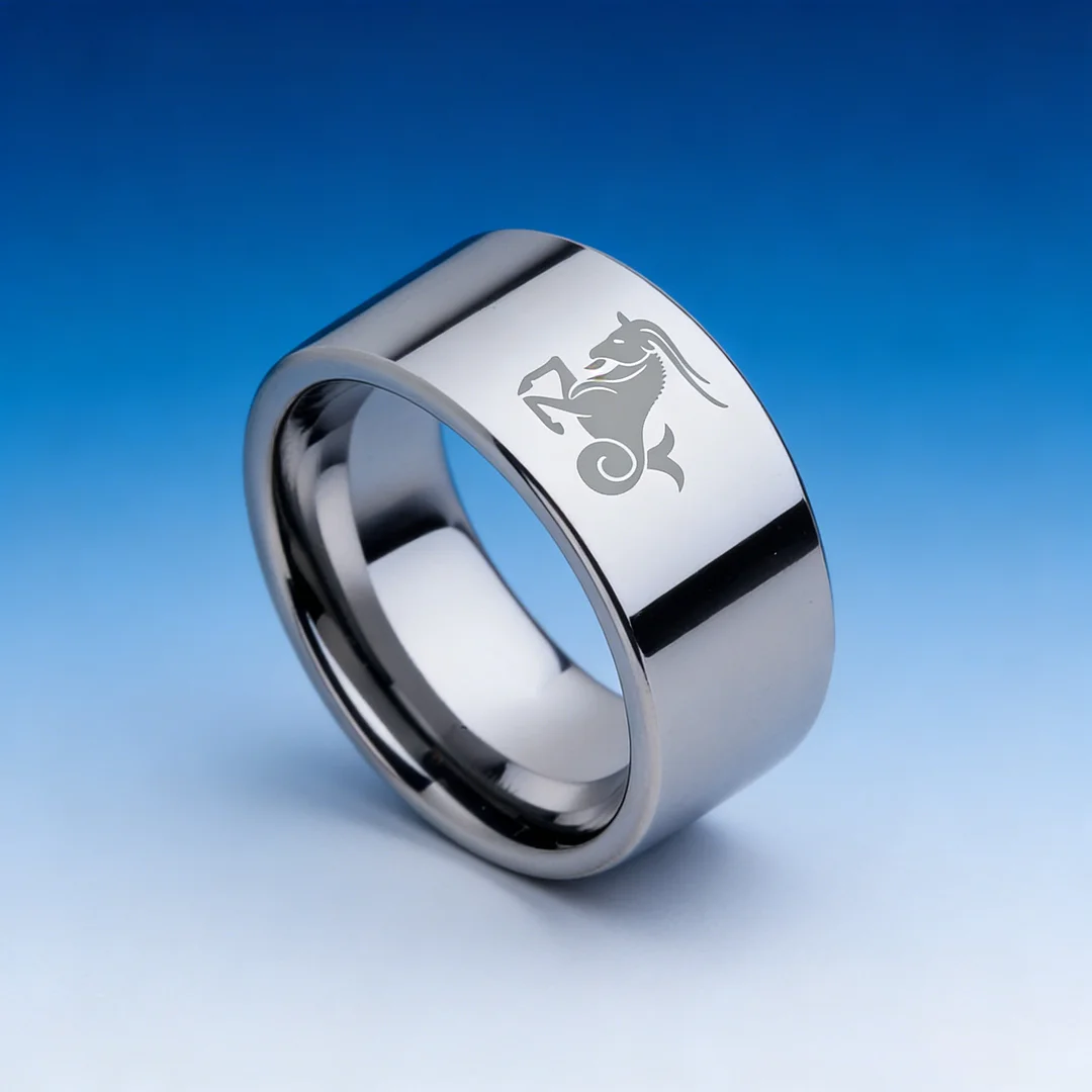 4MM 6MM 8MM 10MM Silver Flat Tungsten Carbide Rings Zodiac Capricorn Laser Mens Womens Wedding Bands Comfort Fit