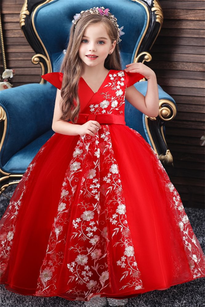 Luluslly Cap Sleeves Ball Gown Pageant Dresses for Girl With Appliques