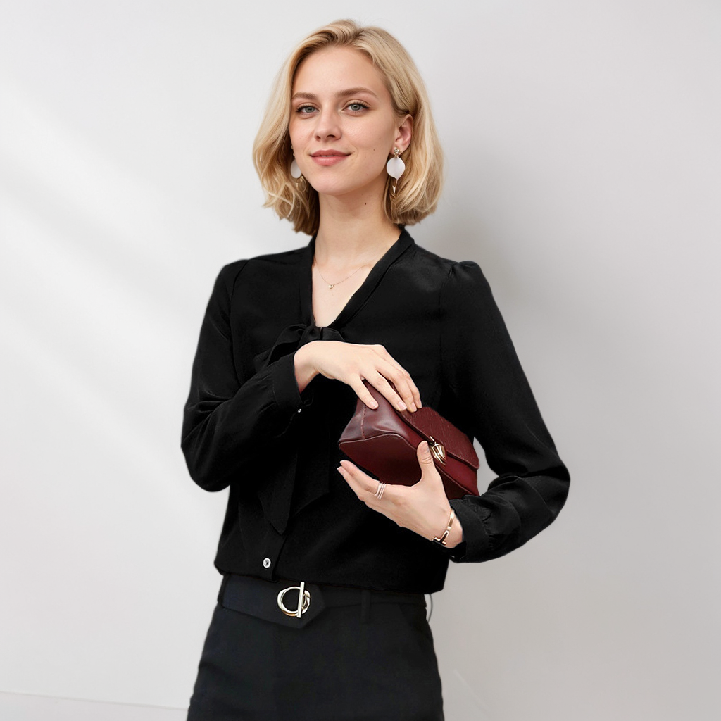 Bow Ribbon Silk Shirt for Women REAL SILK LIFE