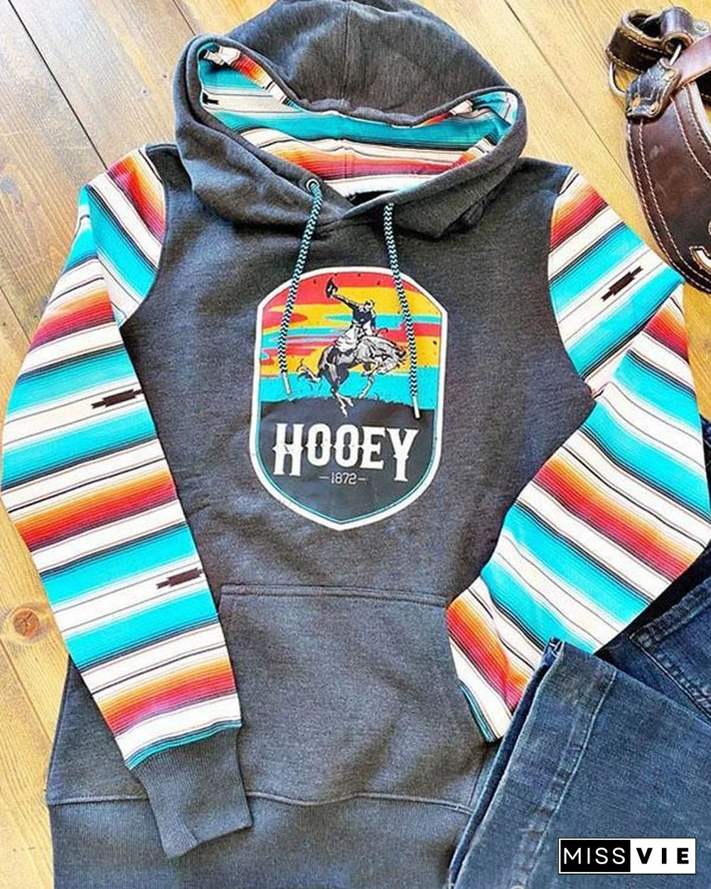 Women's Hooey Casual Contrast Cotton-Blend Plus Fleece Sweatshirt