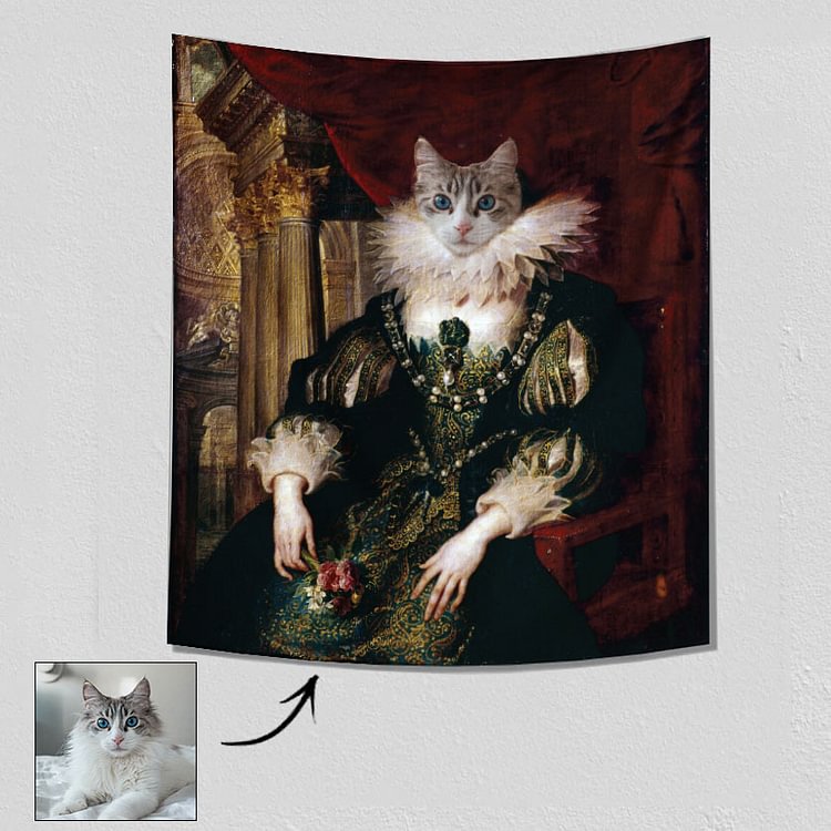 Wall Hanging Cat Tapestry | Custom Painting Portrait Wall Tapestries | Custom Cat Pet Tapestry | Queen Tapestries