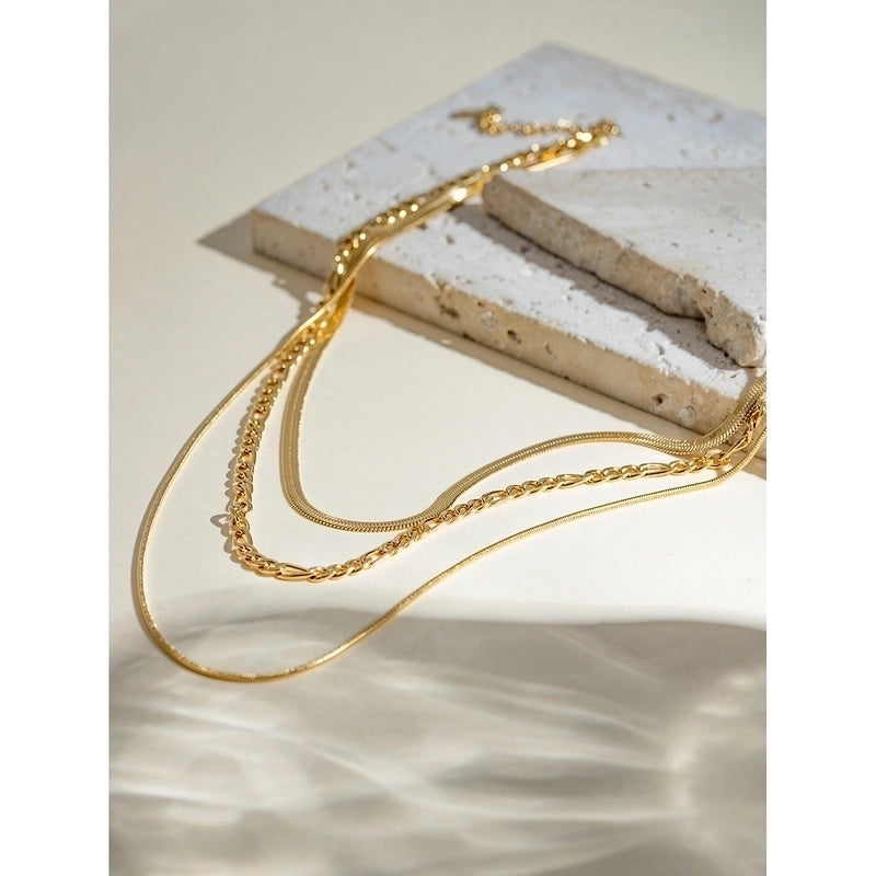 304 Stainless Steel 18K Gold Plated Minimalist Classic Style Solid Color Three Layer Necklace