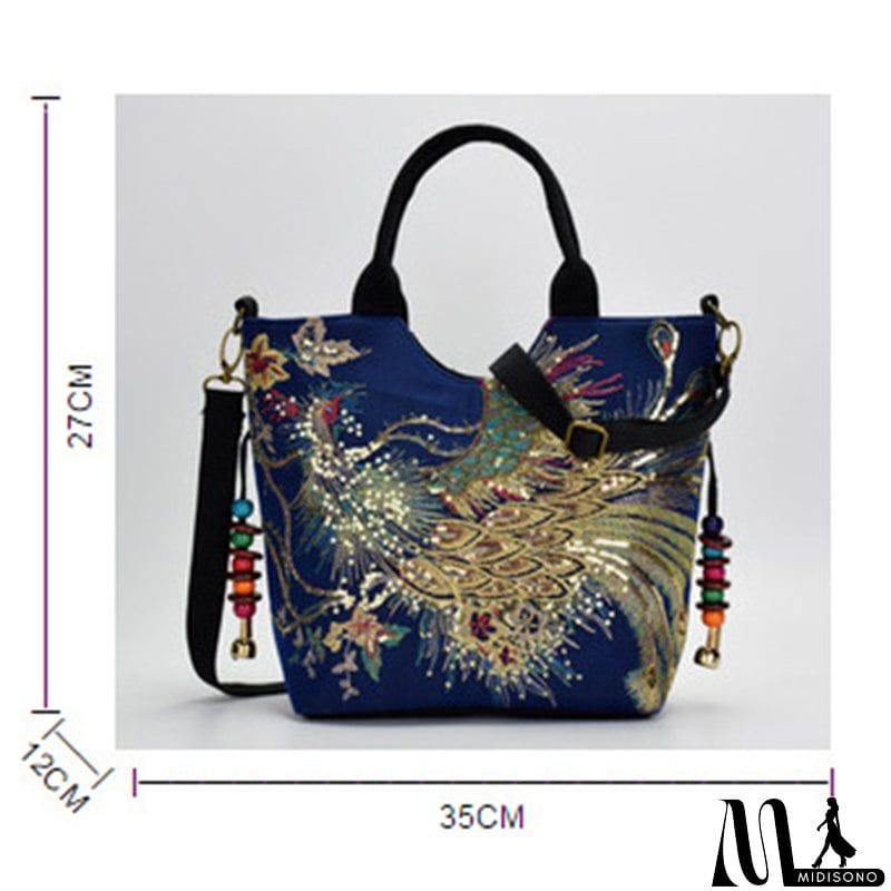 MidiSono - Women's Ethnic Style Lifelike Peacock Stitchwork Handbag