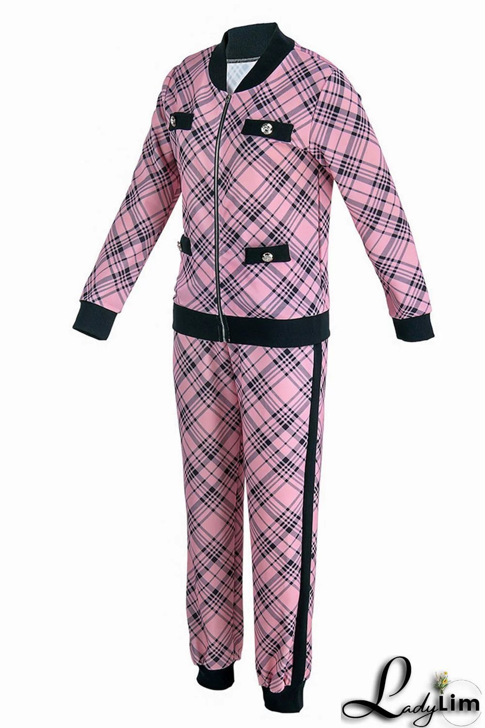 Pink Fashion Casual Print Patchwork Long Sleeve Two Pieces