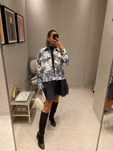 Pornhint Big-name women's spring denim 3D hand-painted printing fashion tops jacket jacket 2023New women's clothing loose short jacket XL