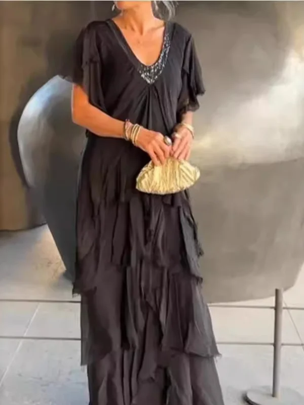 Summer Elegant V-neck Layered Maxi Dress