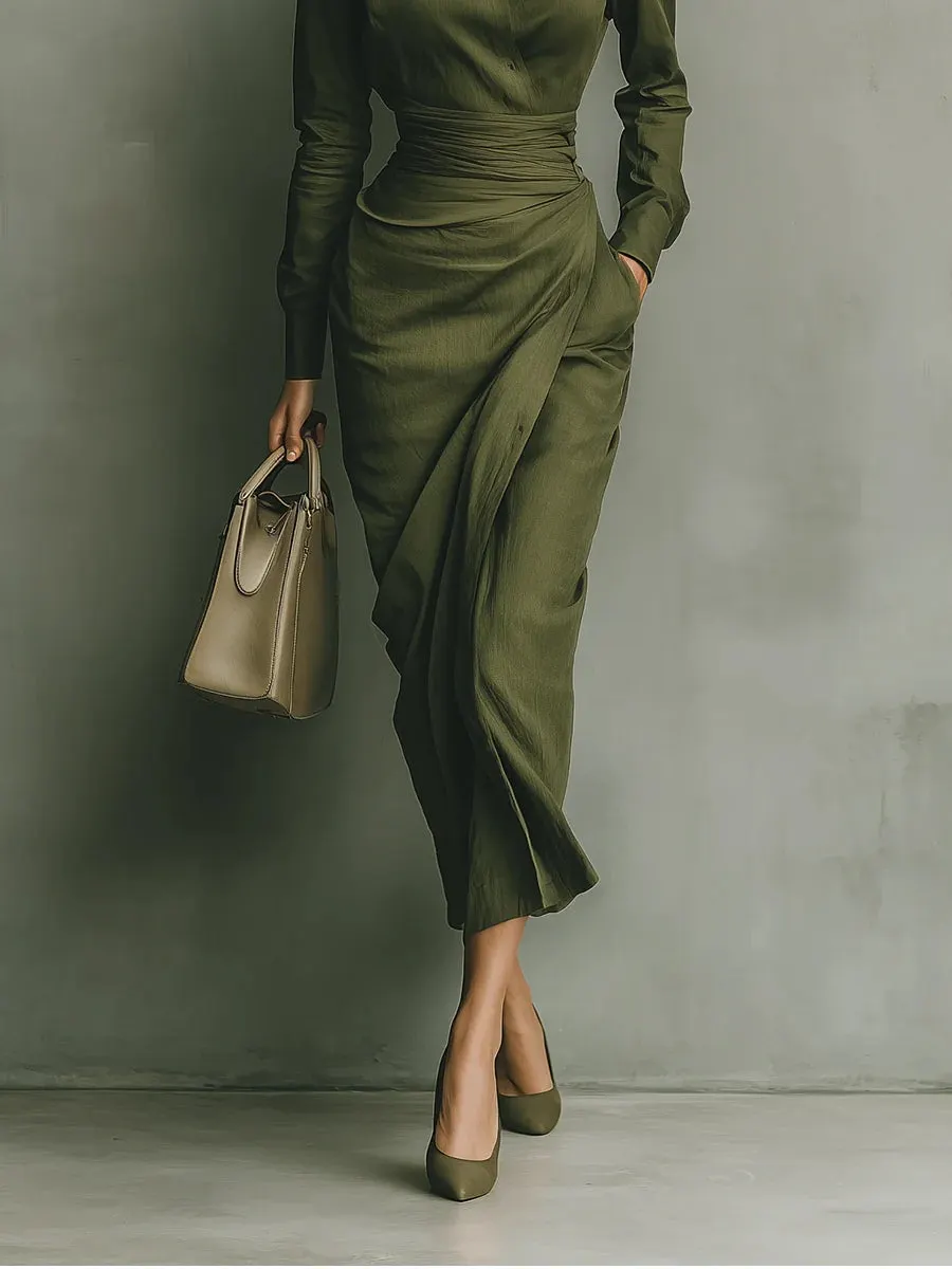army green dress women Cotton Blended Maxi Maxi dress