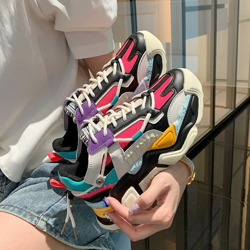 Fashion Women Chunky Sneakers Height Increasing Thick Bottom Women's Casual Shoes Designer Ladies White Black Dad Sport Shoes