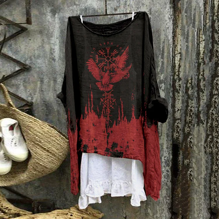 Tribal Bird Viking Vegvisir Print Blouse