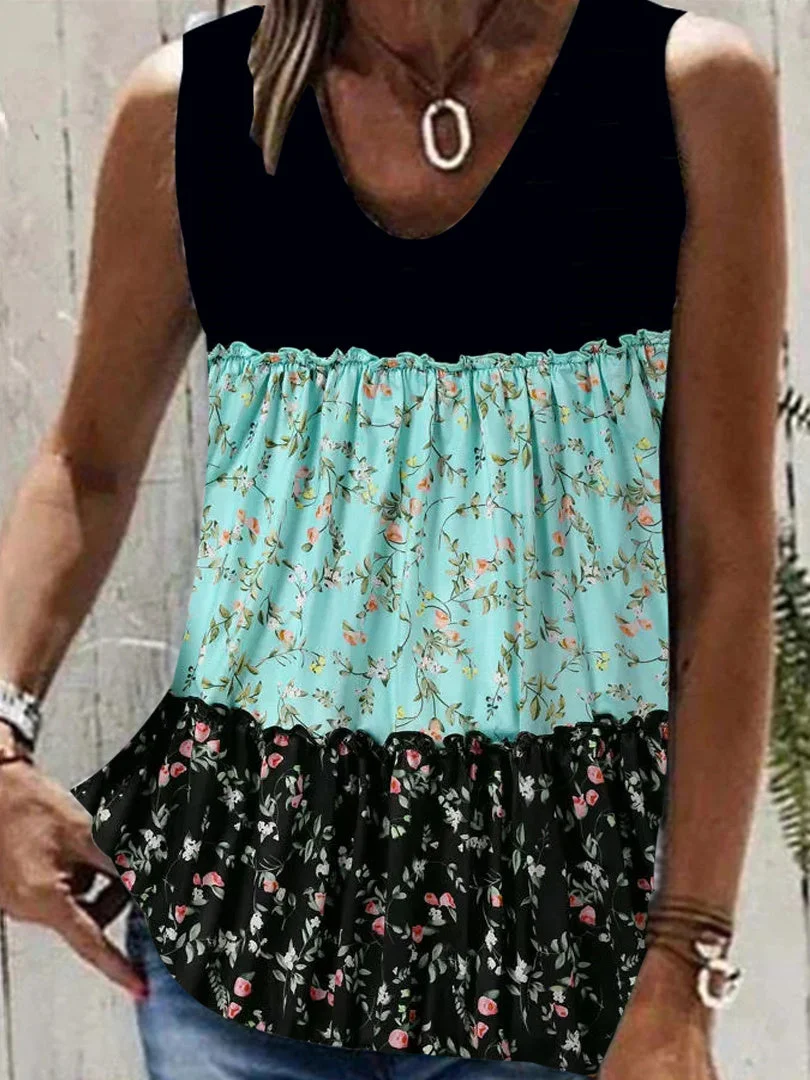 Women's Sleeveless V-Neck Graphic Floral Printed Top