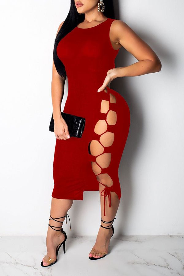 Solid Color Strappy Elegant One-Step Midi Dress