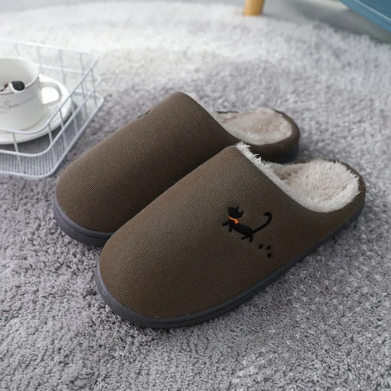 Winter new couple cotton slippers female home warm non-slip plush slippers cute cartoon indoor home slippers winter boots