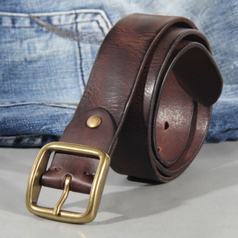 Vintage Copper Button Washed Jeans Casual Pants Cowhide Belt DANRRIO.COM DANRRIO