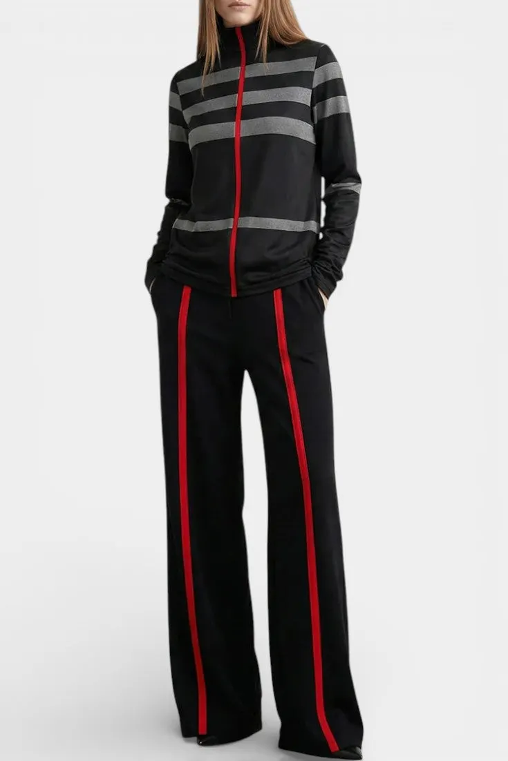 Striped Mock Neck Track Set with Trim