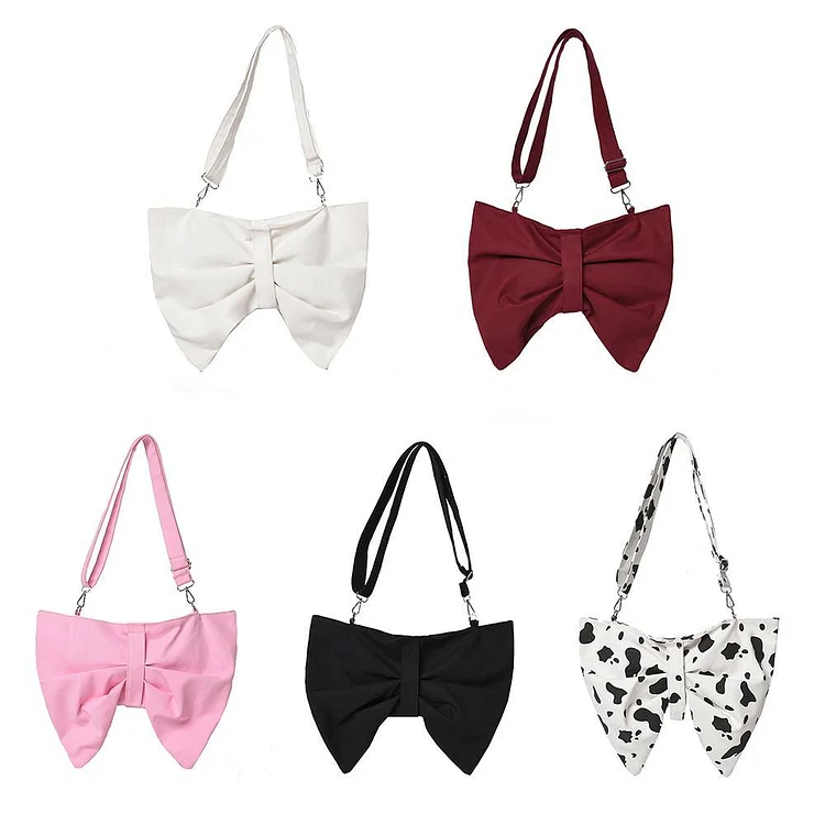 Women Fashion Canvas Bowknot Handbag Retro Large Shoulder Messenger Bag-Annaletters