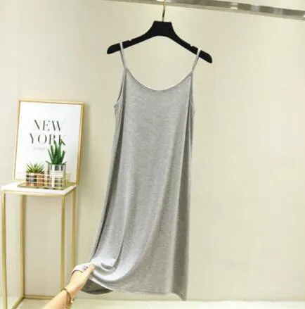 Vintage Solid Spaghetti Dress Women 2021 Elegant O Neck Long Sexy Modal Dresses Summer Autumn Korean Lady sleeveless Vestidos