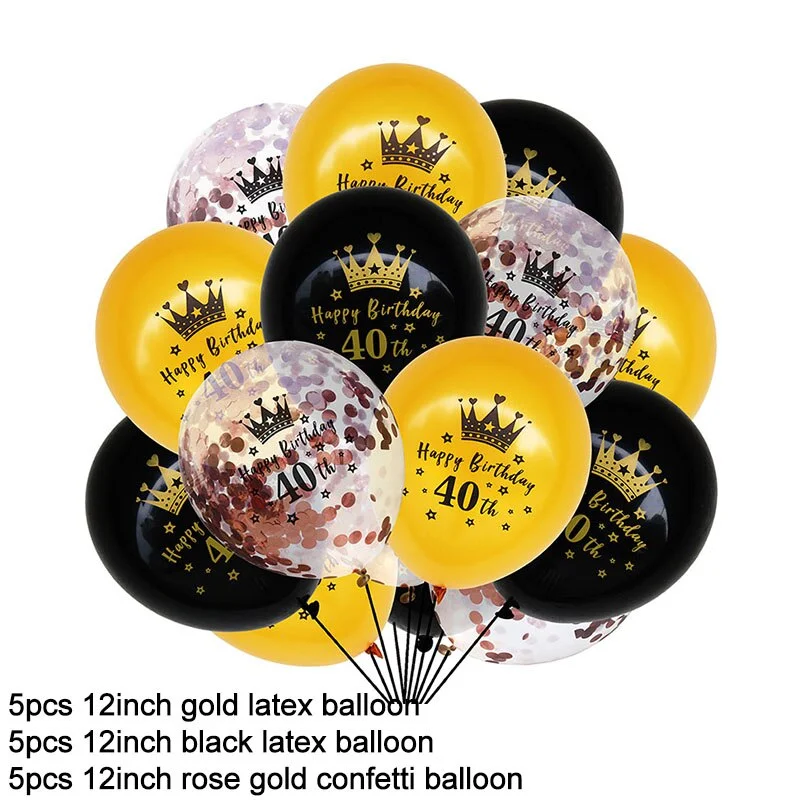 15Pcs Black Gold Latex Balloons 18 30 40 50 Happy Birthday Party Confetti Balloons Adult Birthday Ballons Decorations Supplies