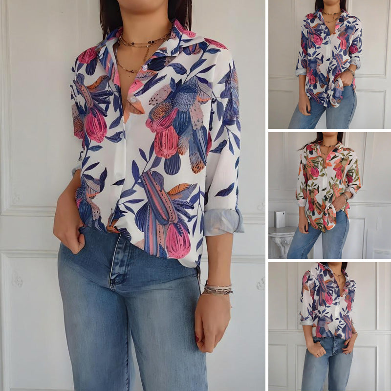 Camisa elegante com estampado floral e botões
