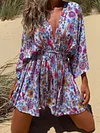 Floral Print Deep V-Neck Loose Casual Mini Dress
