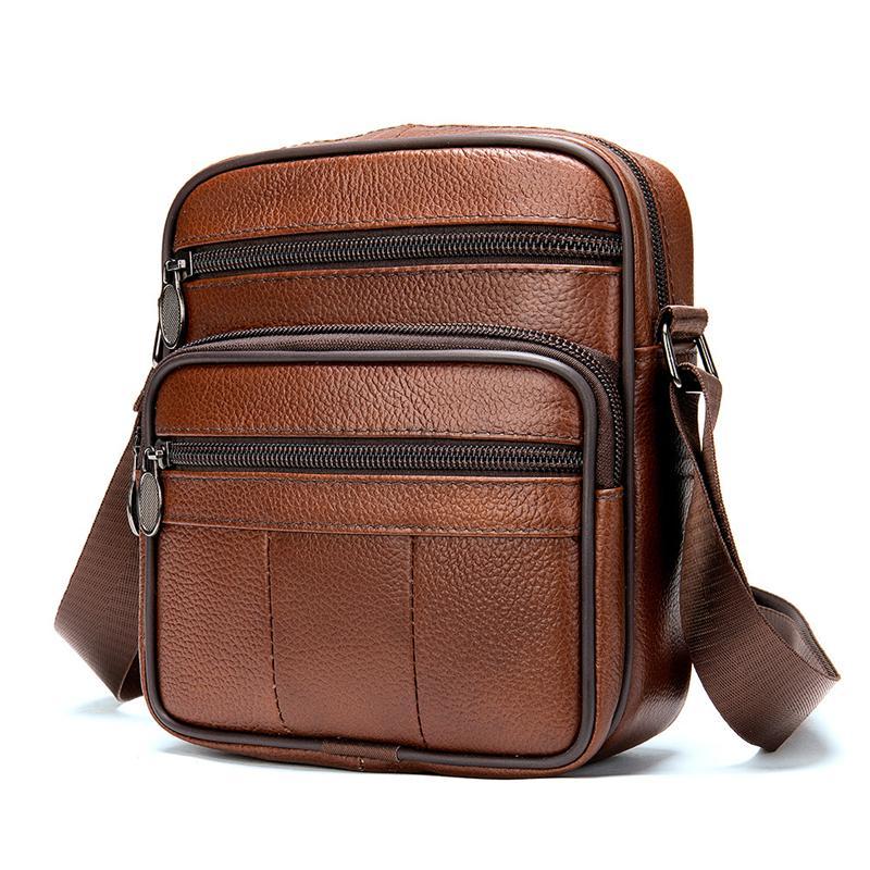 Men's Vintage Style Casual Leather Solid Color Crossbody Packs Shoulder Bag