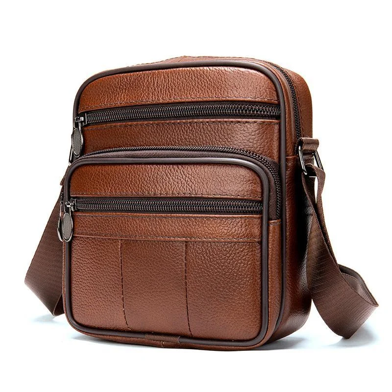 Men's Vintage Style Casual Leather Solid Color Crossbody Packs Shoulder Bag