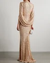 sequin cape sleeve v-neck maxi dress