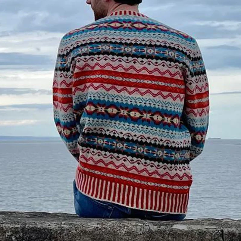 Vintage Brodie Knit Jacquard Icelandic Crew Neck Sweater（Unisex ）