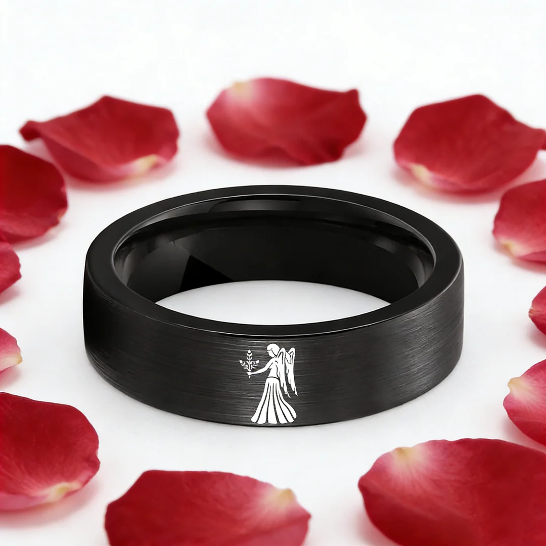 Black Tungsten Carbide Rings Flat Virgo Wedding Bands Flat Top Comfort Fit 4MM 6MM 8MM