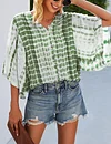 Tie Dye V Neck Button Long Sleeve Blouse