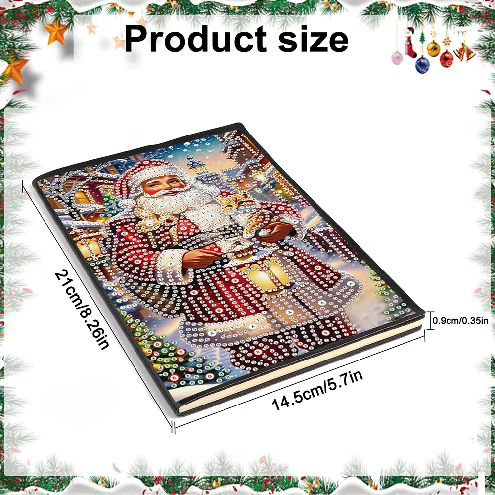 Santa Claus A5 Size Diamond Painting Notebook Set with 4Pcs Bookmark Gift