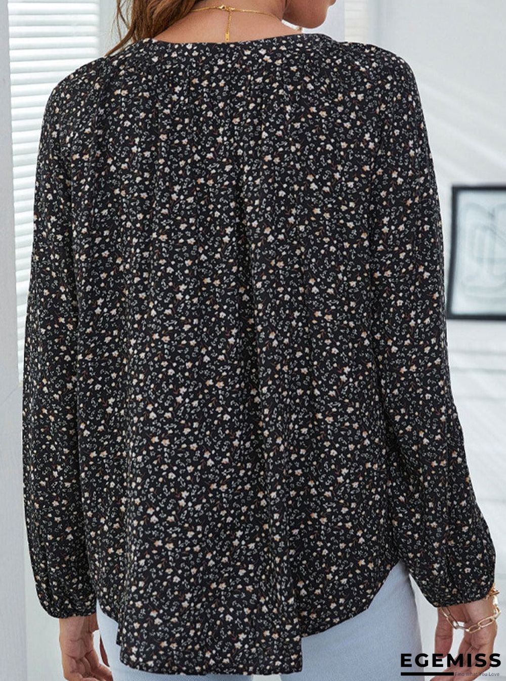 Floral Print V-neck Casual Long-sleeved Blouse | EGEMISS