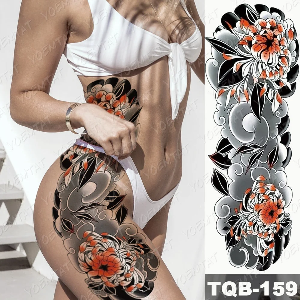 Men Full Arm Waterproof Temporary Tattoo Sticker Clock Rose Tiger Totem Transfer Body Art Fake Tatoo Cool sexy tato Woman