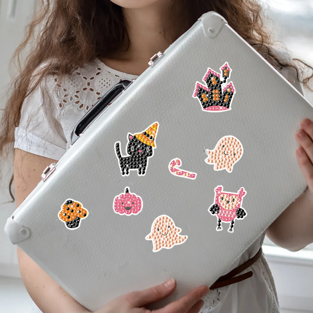 DIY Diamond Painting Sticker Diamond Art Stickers Arts and Crafts Decorative Diamond Stickers for Birthday Party Halloween Christmas Gifts (Pink Halloween)