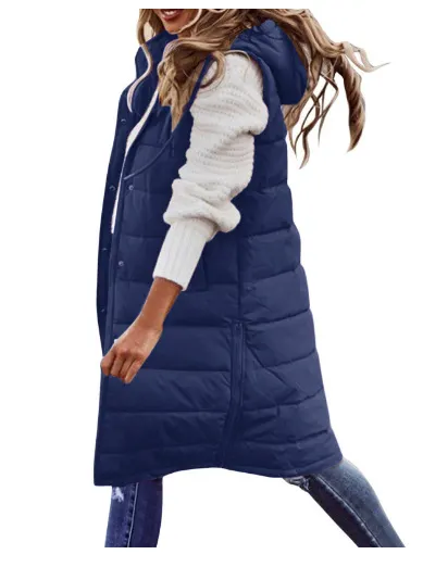 Brownm Brownm Casual Solid-Colored Hooded Sleeveless Sleeveless Vest Coat Q024