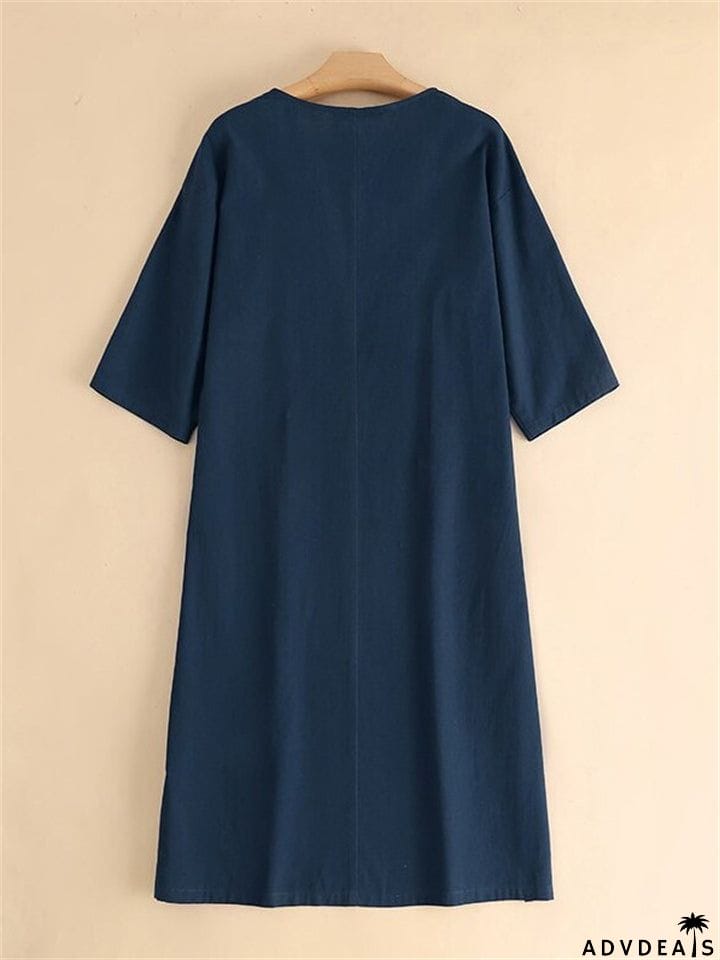 Women's Simple Crewneck Half Sleeve Solid Color Dresses