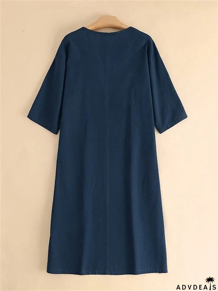 Women's Simple Crewneck Half Sleeve Solid Color Dresses