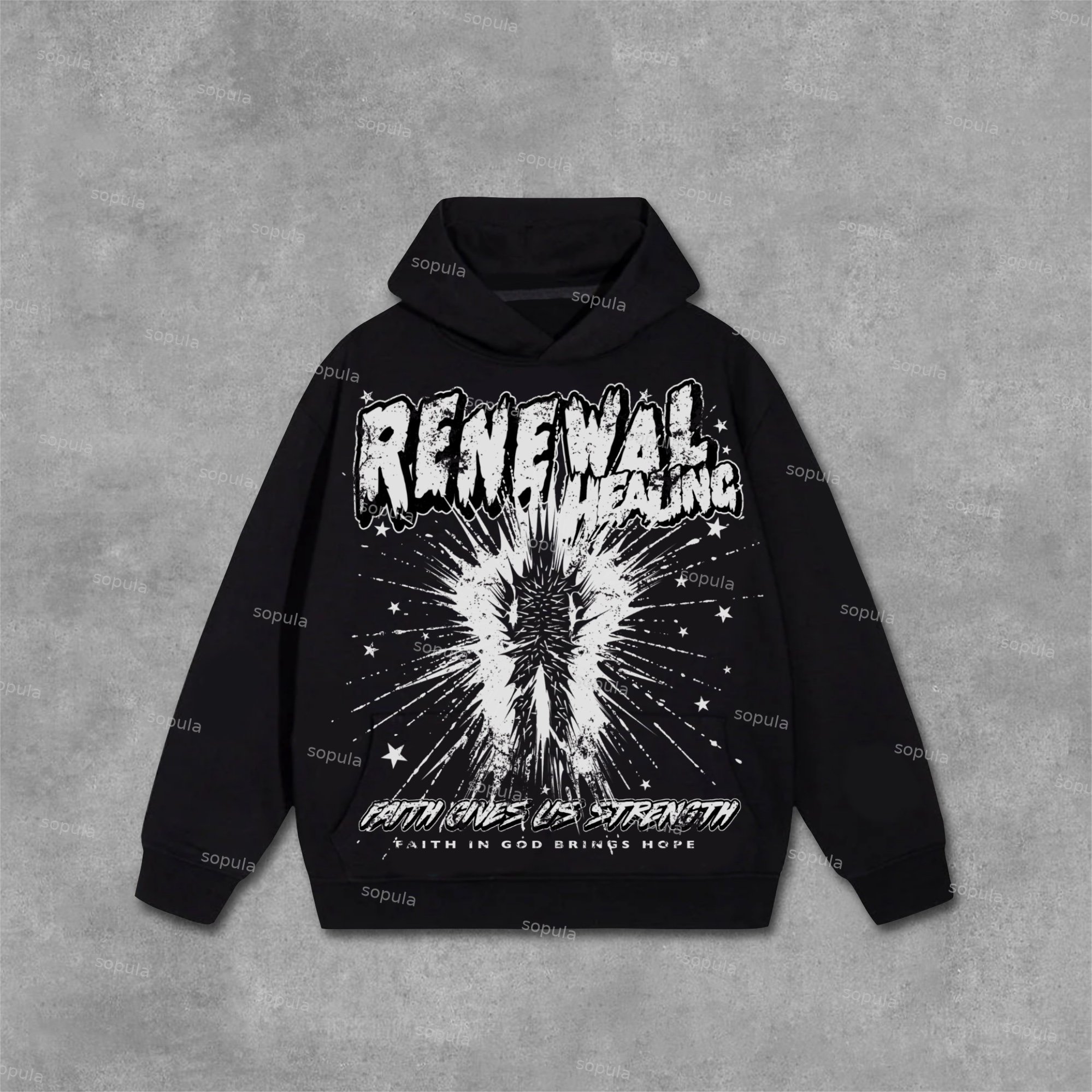 Sopula Rebirth - Old Graphic Cotton Thin Hooded Sweatshirt - SOPULA