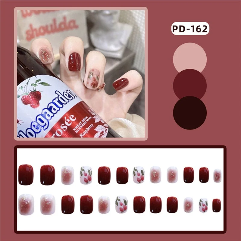 24PCS Rose Pink Color Changing Fake Nails Art Tips Press On False Detachable Full Cover Artificial Nail Art DIY Manicure No Glue-Nail Inspo