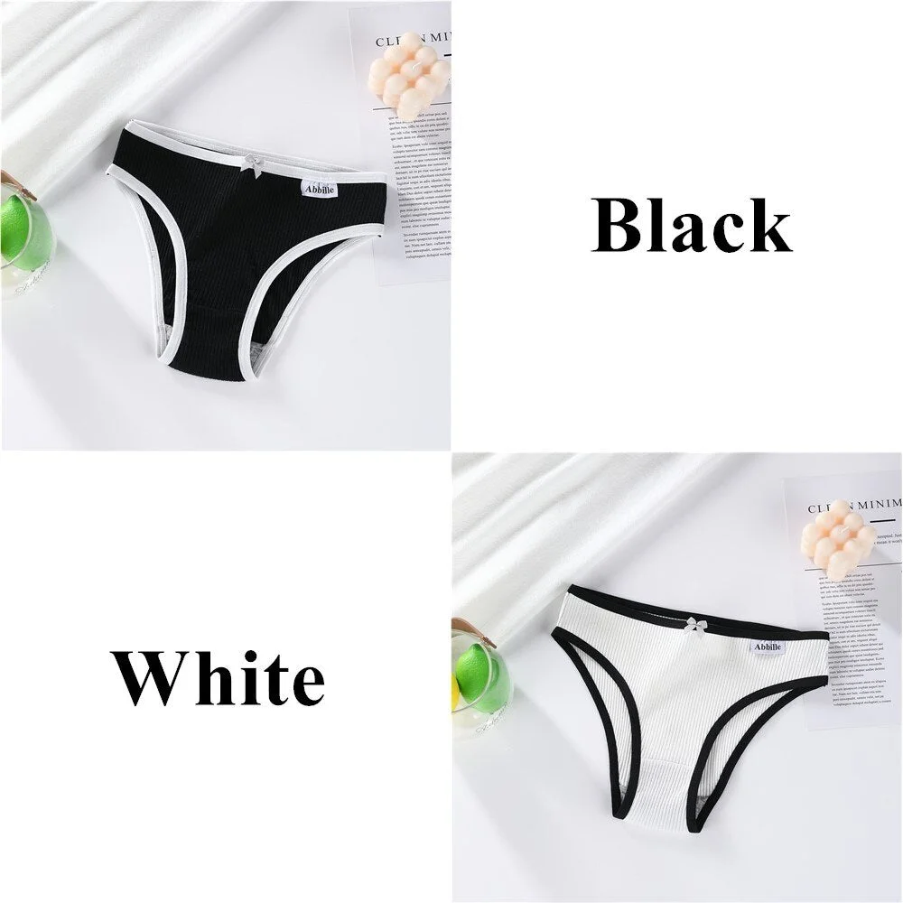Abbille Women's Cotton Panties Soft Striped Patchwork Women Underpants Solid Girls Briefs Sexy Female Lingerie Comfort Underwear