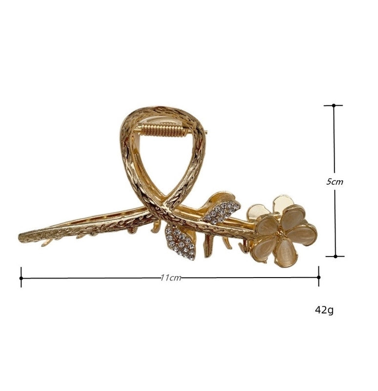 Women’s Luxurious Shiny Flower Tulip Metal Inlay Rhinestones Pearl Hair Claws