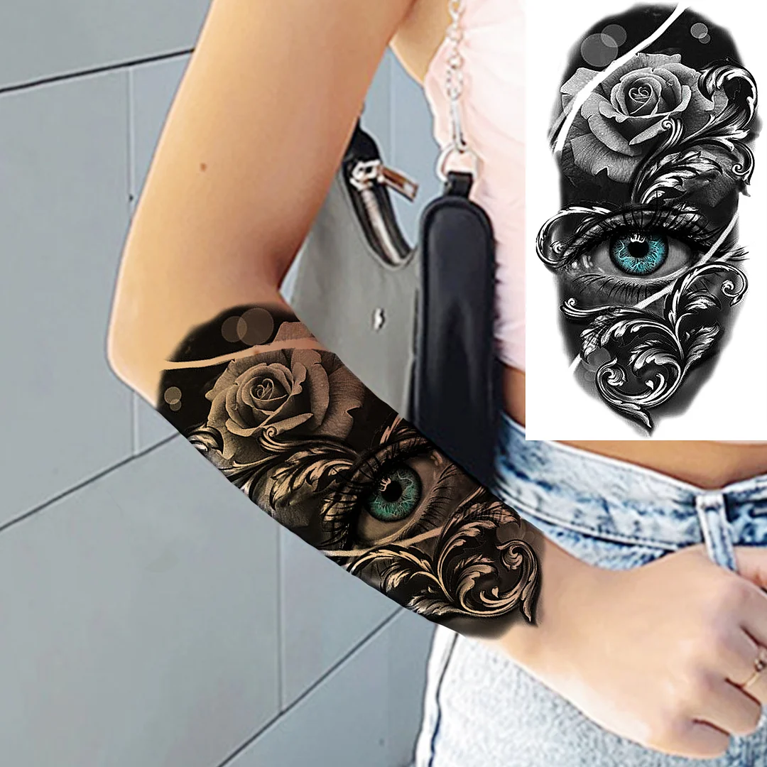 Sdrawing Rose Flower Temporary Tattoos For Women Adults Realistic Vampire Wolf Scary Snake Crown Fake Tattoo Sticker Arm Tatoos
