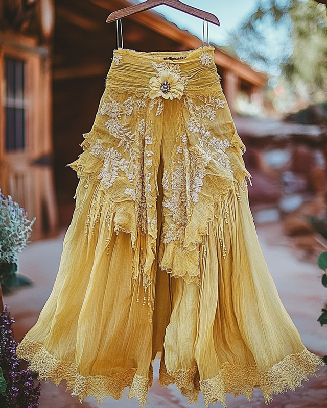 Summer Vacation Ruffle Lace Patchwork Pant