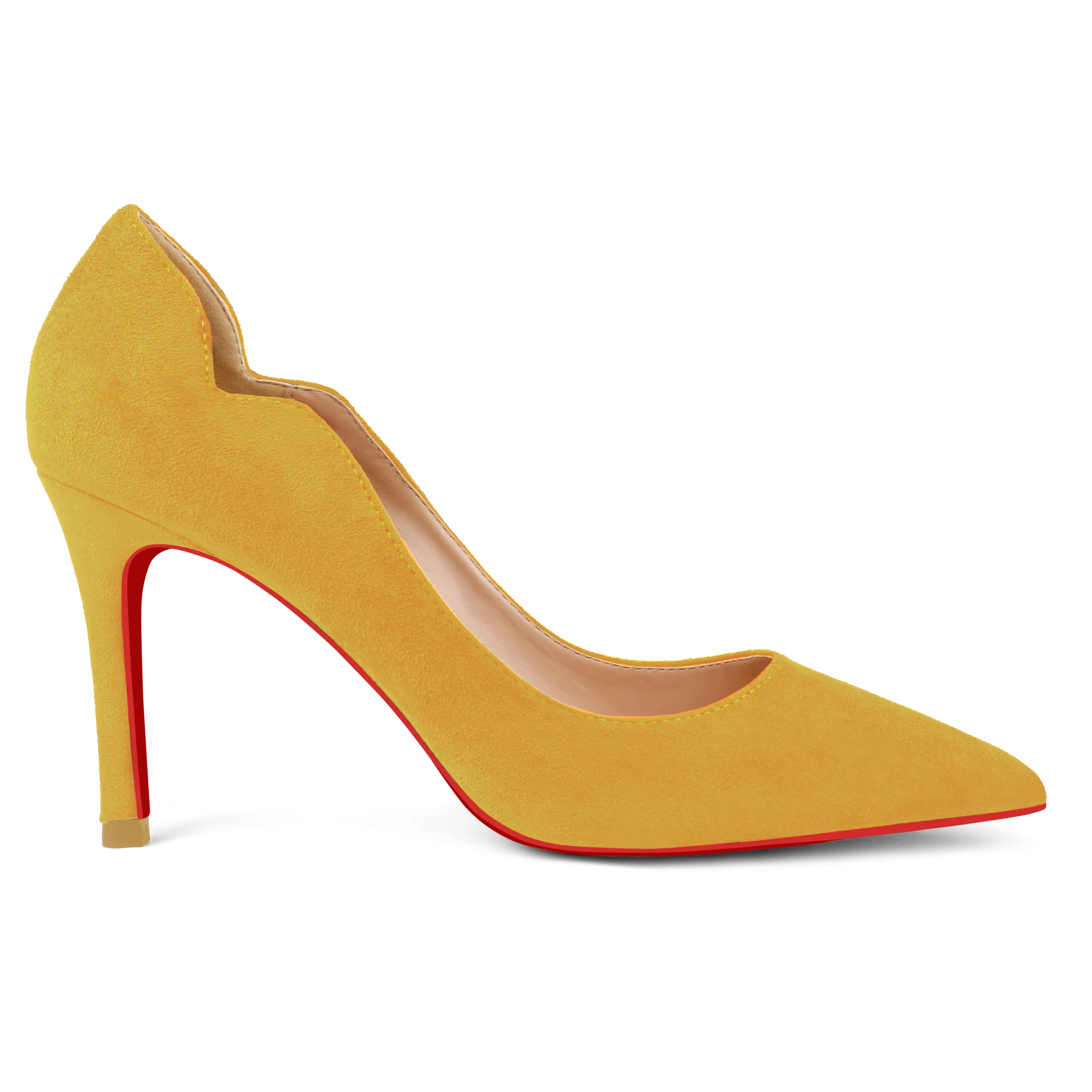 90mm Middle Heels Pointy Toe Red Bottom V-Cut Fashion Pumps Suede-vocosishoes