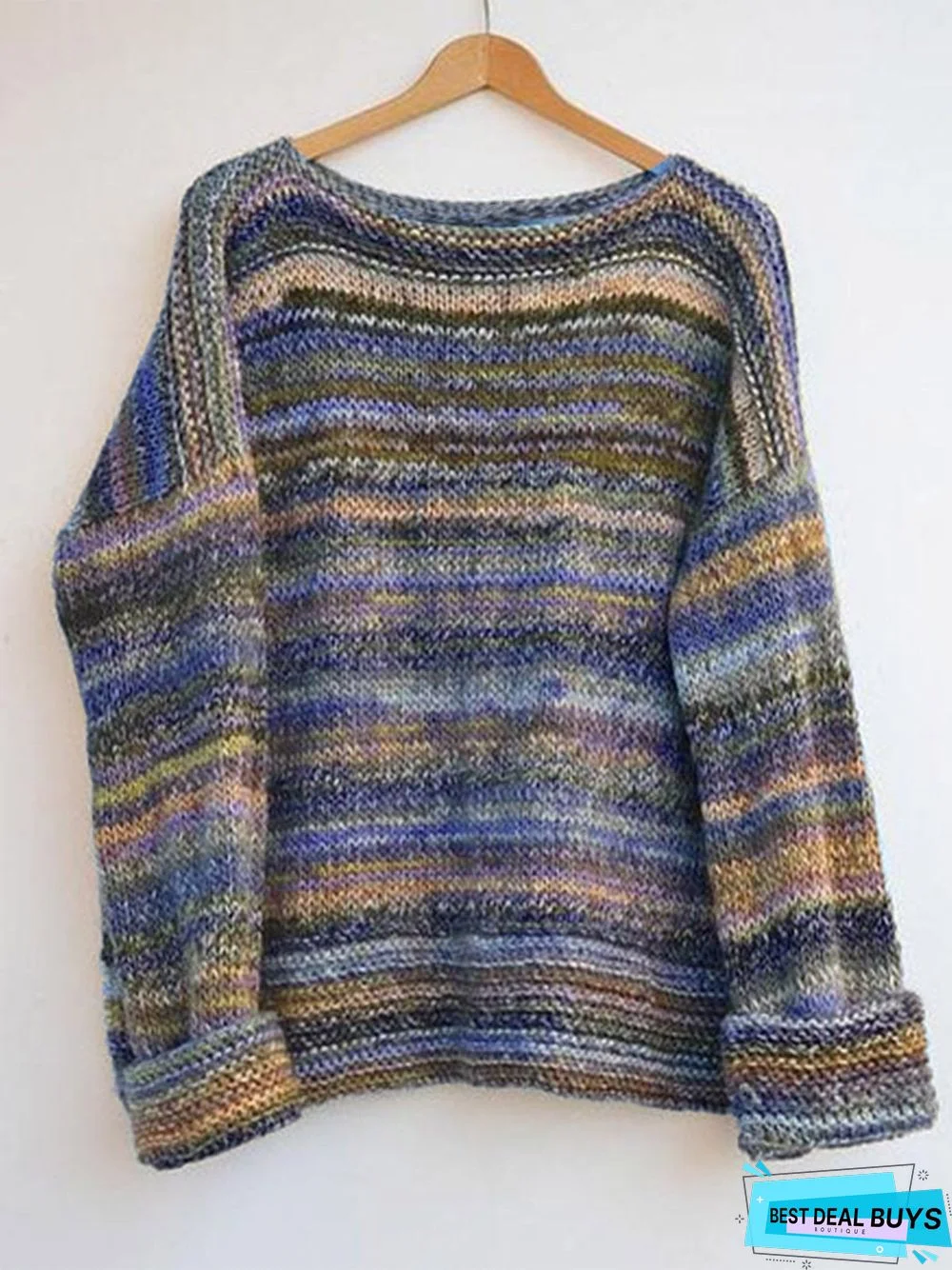 Long Sleeve Casual Shift Color-Block Sweater