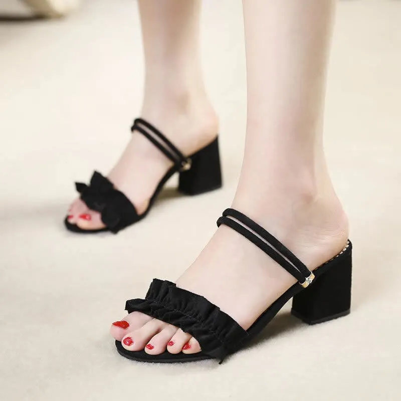  2022 Women Sandals Designer Shoe Fairy Student Mid Heel Chunky Luxury Heel Pumps Causal Slides Chassure